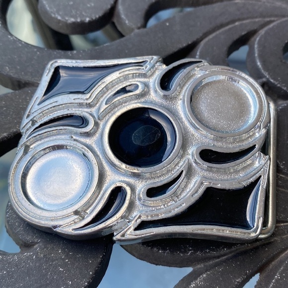 Vintage Silver Tone And Black Enamel Belt Buckle - Picture 1 of 4